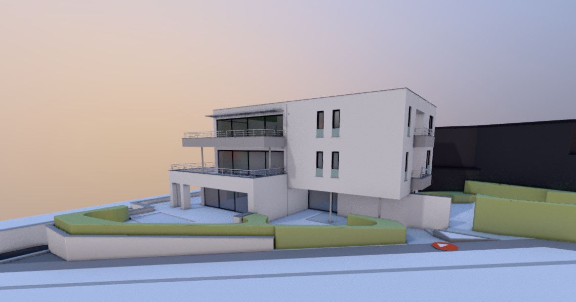 Vue extérieure d'un projet immobilier en 3D temps réel