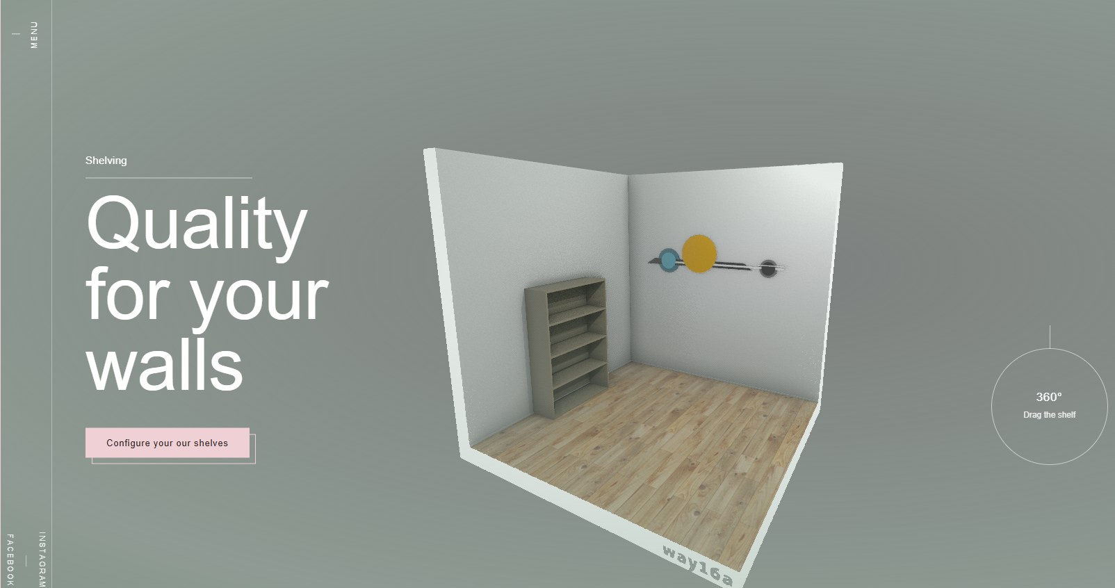 Configurateur d'étagères&nbsp;: une étagère et une tablette murale posées dans une pièce en 3D